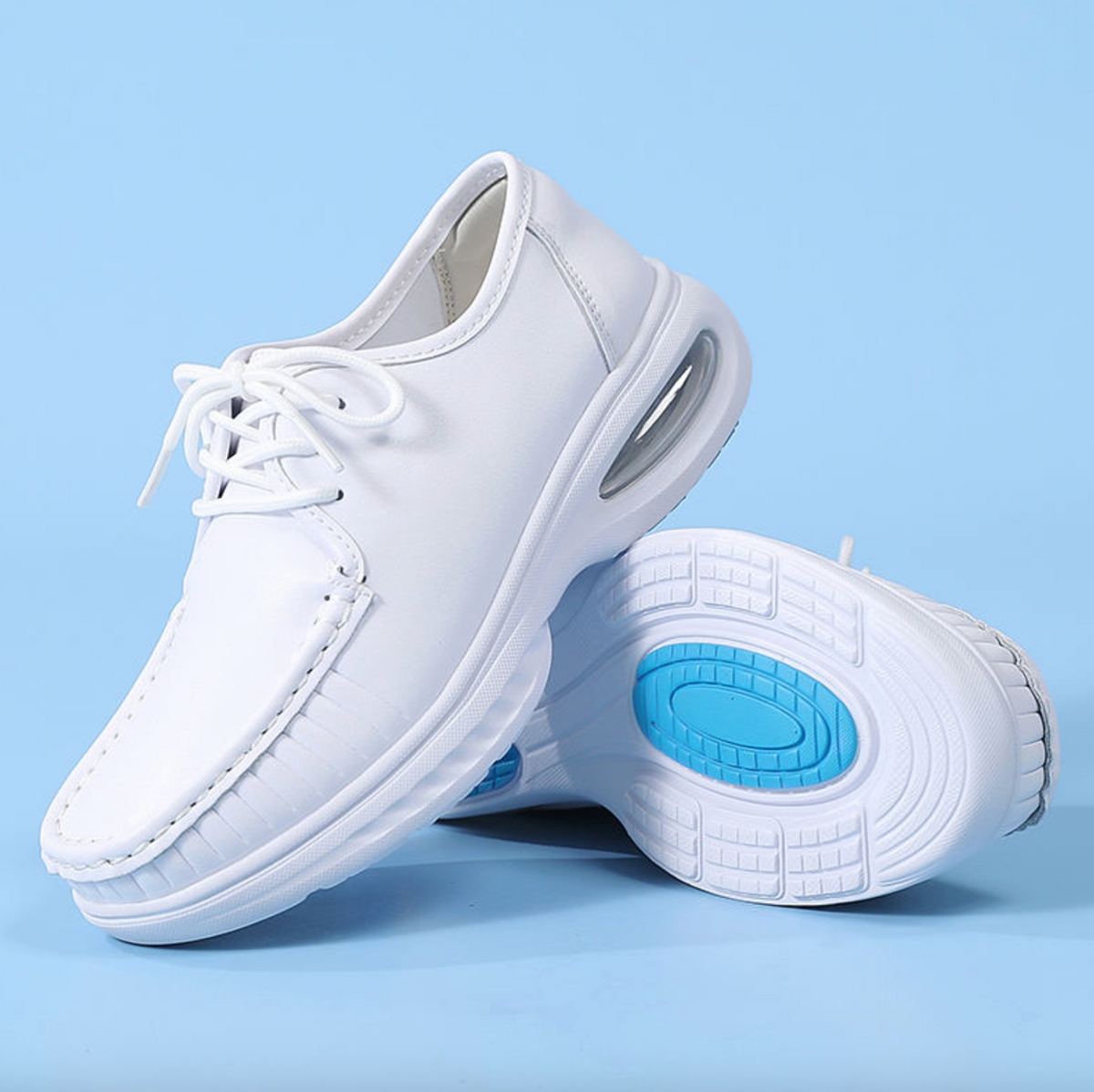 Women’s Leather Lace-Up Nurse Shoes – Comfortable Height-Increasing Medical Work Footwear