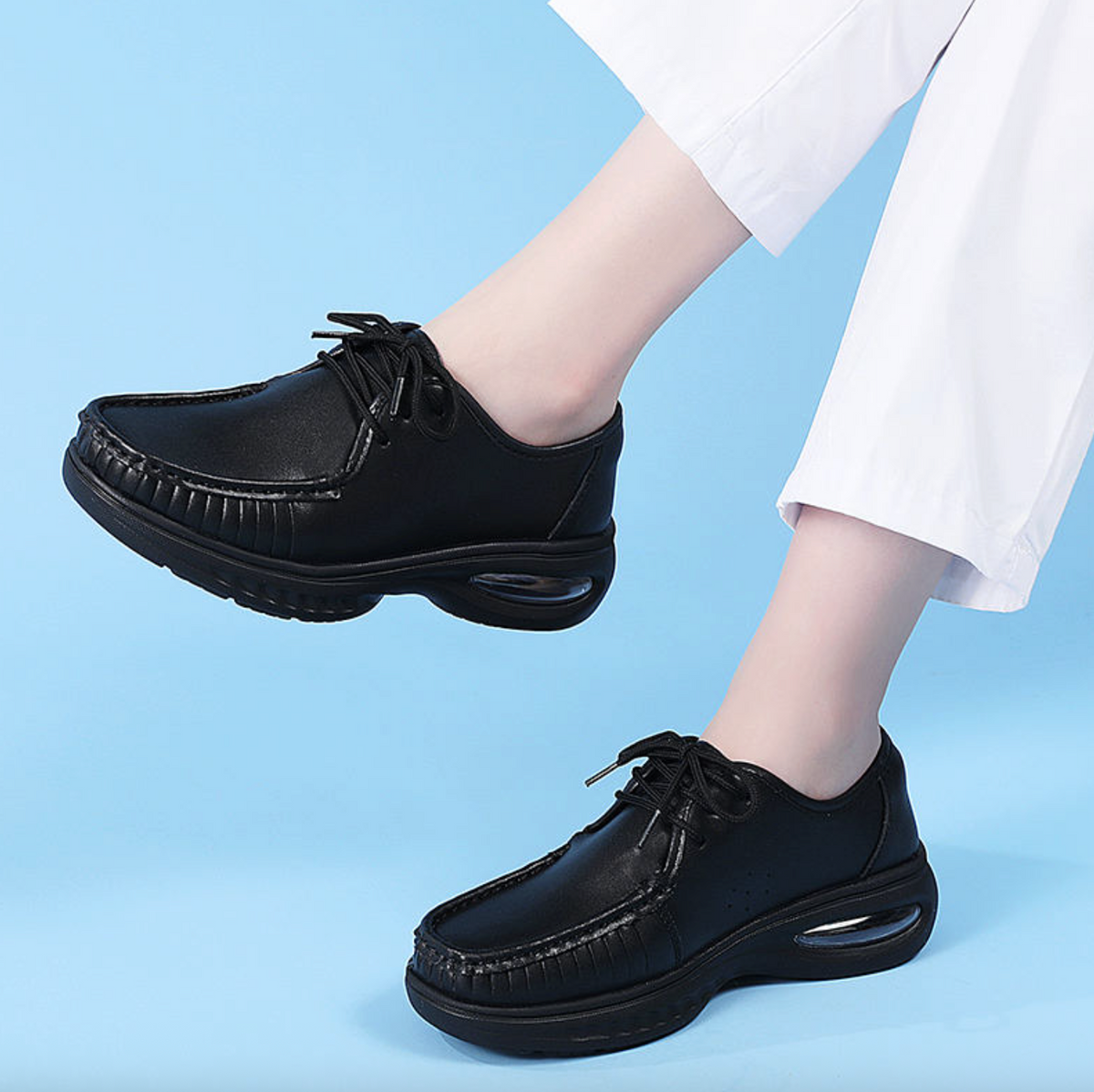 Women’s Leather Lace-Up Nurse Shoes – Comfortable Height-Increasing Medical Work Footwear