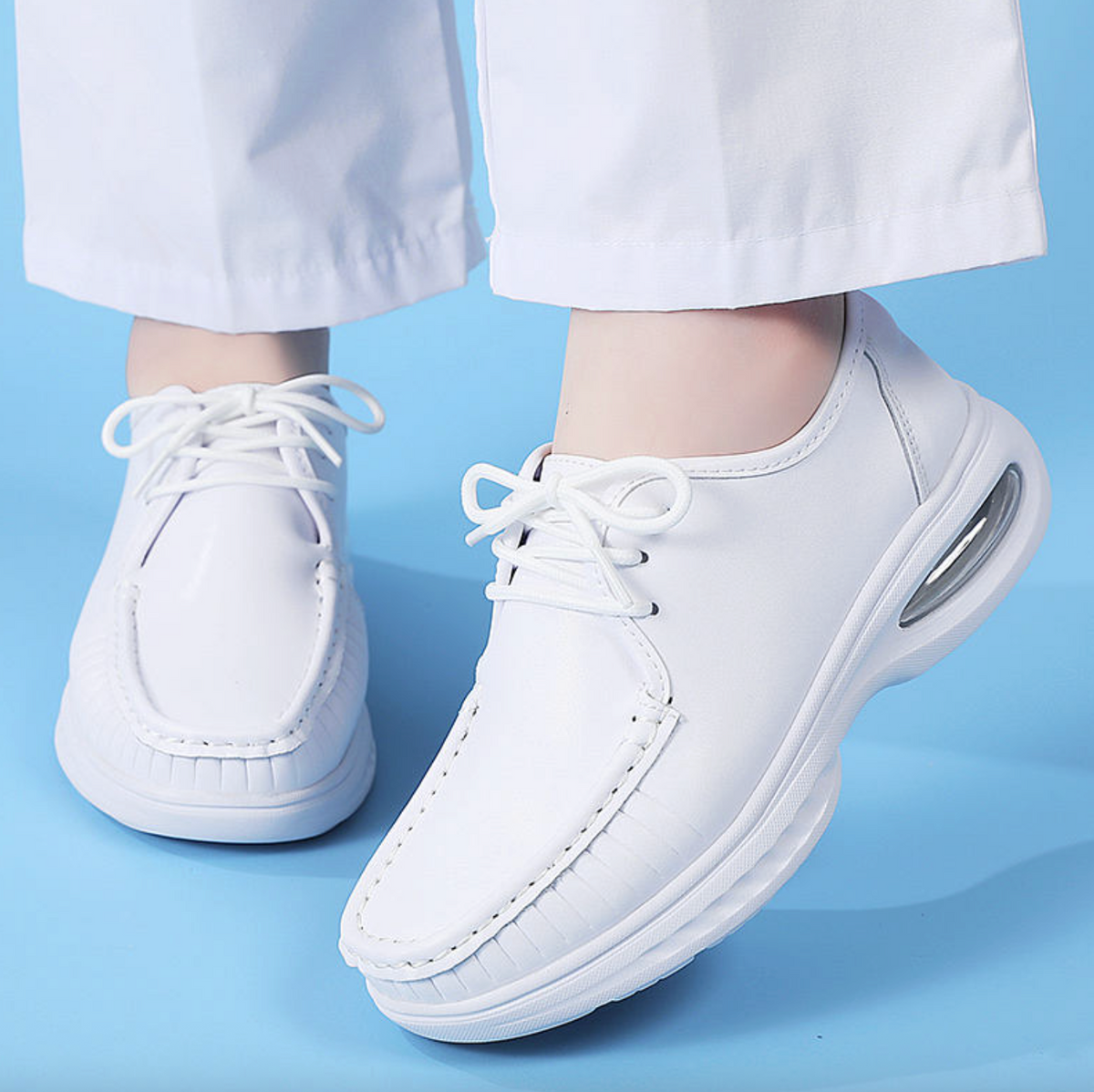 Women’s Leather Lace-Up Nurse Shoes – Comfortable Height-Increasing Medical Work Footwear