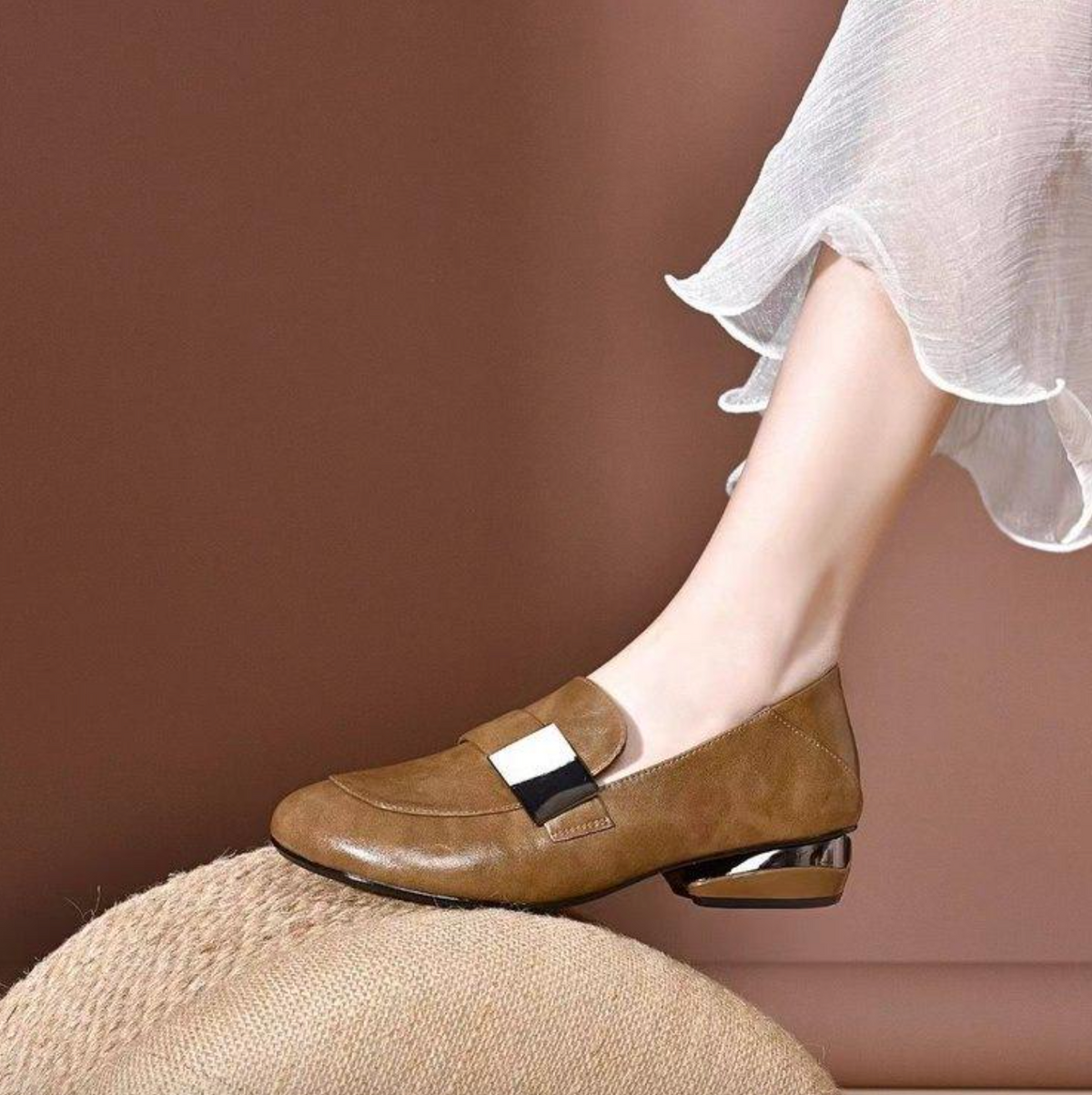 Women’s PU Leather Slip-On Loafers – Lightweight Round-Toe Flat Shoes with Rubber Sole