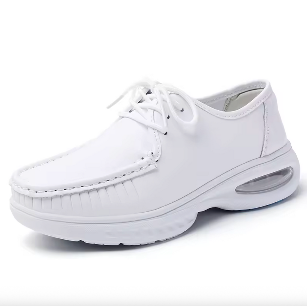 Women’s Leather Lace-Up Nurse Shoes – Comfortable Height-Increasing Medical Work Footwear